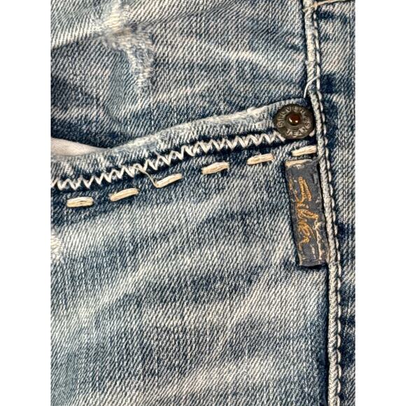 Silver Jeans Lola 17" Women 33x33 Wide Leg Destroyed Embroidered Pockets - Picture 4 of 10